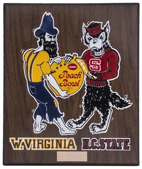 1972 West Virginia vs North Carolina State University Peach Bowl Plaque Presented To Lou Holtz (Holtz LOA)